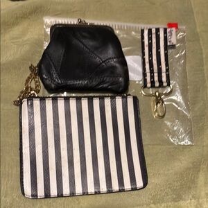 Bundle- Black and White Striped Clutch, coin purse, lippy clip